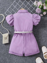 Young Women Elegant Commuting Noble Lady Bubble Striped Blouse Collar With Belted Shorts Romper